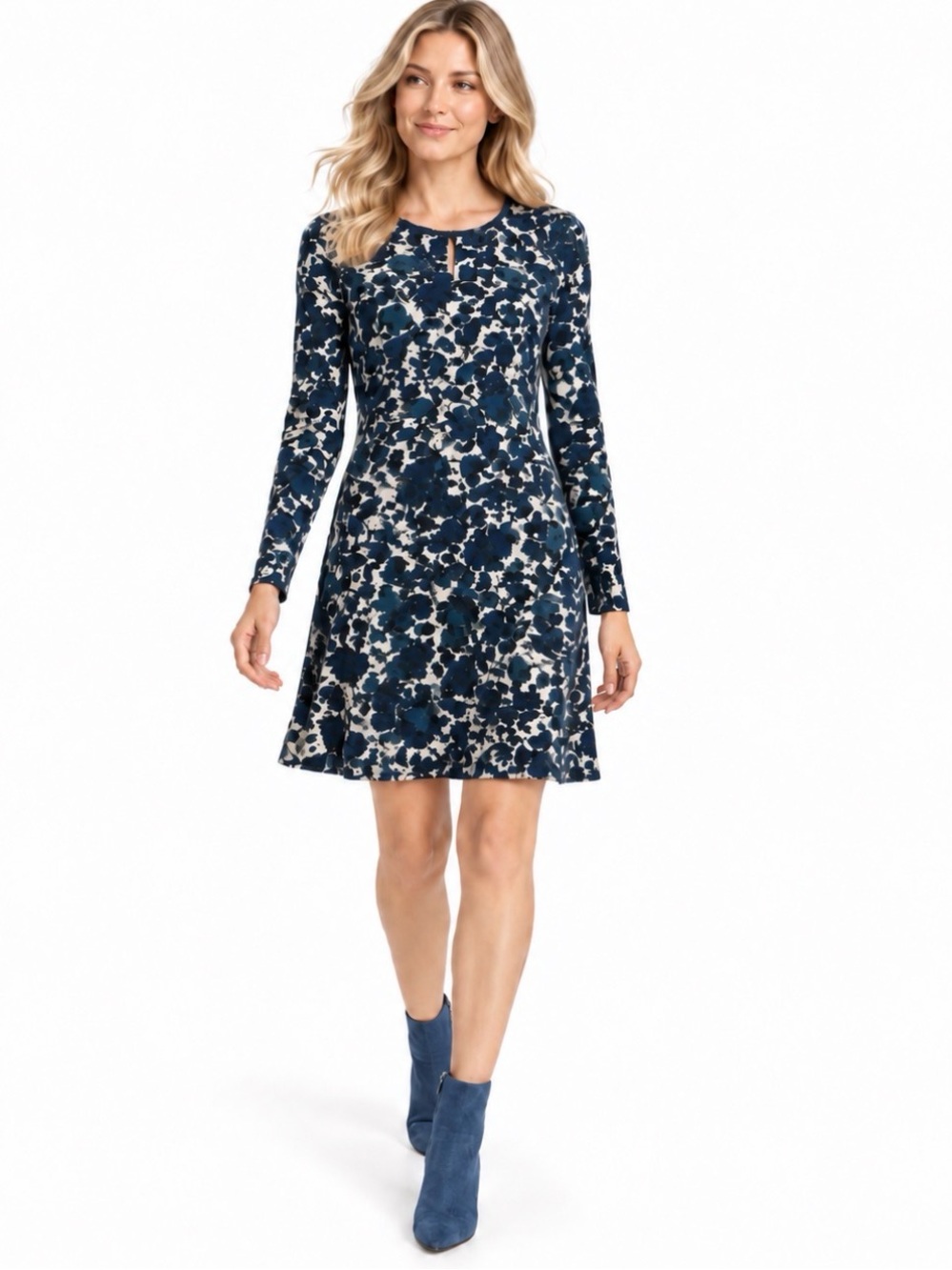 Simply Vera, Elegant Navy Floral Dress, Size L